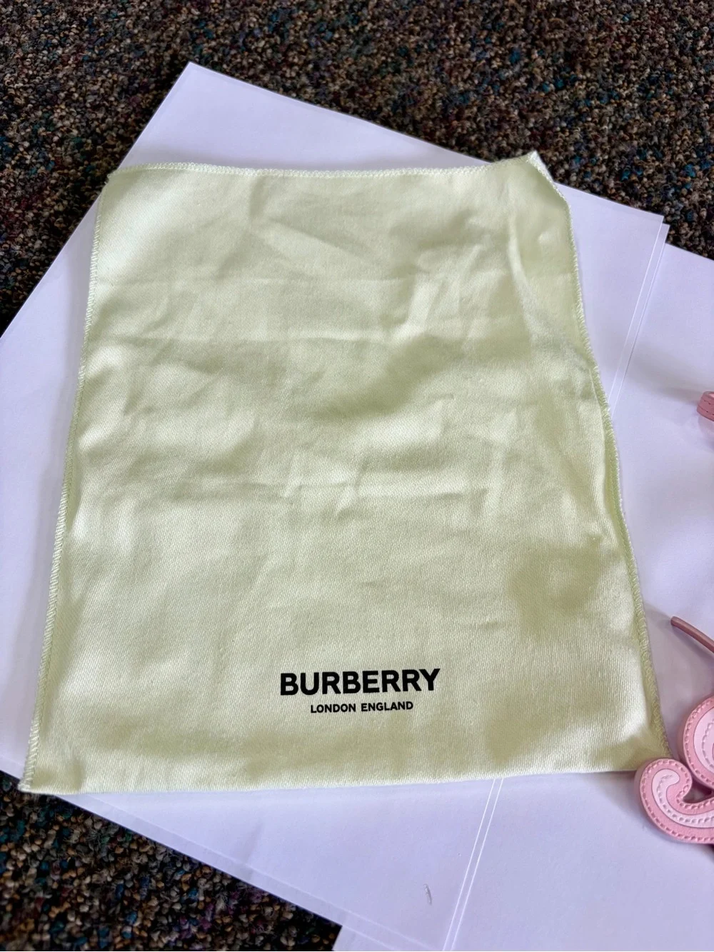 Burberry Script Logo Pink Leather Large bag charm keychain